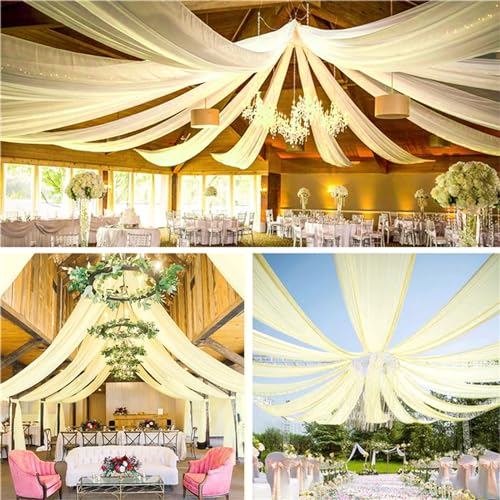 Highdi 2024 Tenture Mariage Plafond, Rideaux de Plafond Mousseline de Soie Tenture Mariage Semi Voile pour Arche de Mariage, Fête Prénatale (150x600cm,Beige)