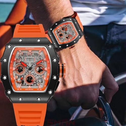 Image of Men's Automatic Mechanical Watch | Barrel Design, Stainless Steel, 10M Waterproof Sport Watch | Ideal for Weddings & Parties-MDV