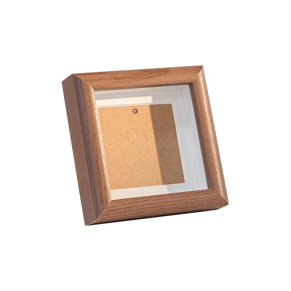FSSTUD 4 x 4 Inch Small Wooden Shadow Box Frame Square Wood Picture Frame with Mat Desktop Photo Display Case Tiny Painting Frames Tabletop Memorabilia Display Frames for Pins Medals Brown