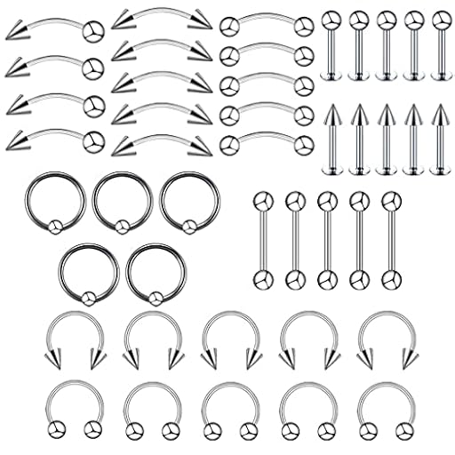 SULIUDAJI Juego de Piercing de 40 Piezas Cuerpo de Acero quirúrgico Piercing Stud Barbell para ceja Lengua Nariz Oreja Pezón Pezones Ceja Hélice Trago Cartílago Anillo Unisex | Ya disponible en tu tienda friki favorita! En mundofriki.es!