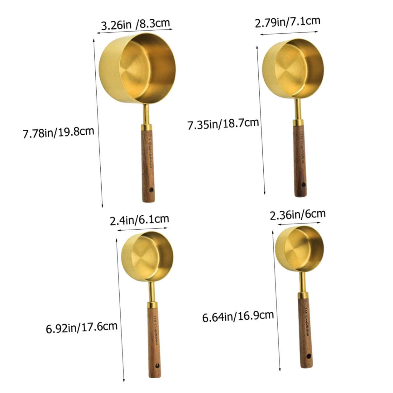 4 Piezas Cucharas Medidoras Inoxidable con Mango de Madera Utensilios de Cocina para Ingredientes Secos y para y Especias