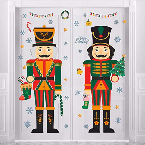 Nezyo Christmas Nutcrackers Wall Stickers & Window Decals - Large Nutcracker Christmas Decor with Snowflakes & Porch Sign Clings for Xmas, 59 Inch