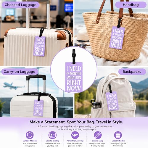 Image of Storite Pack of 2 Luggage Tags with Black Silicon Strap (Lavender)