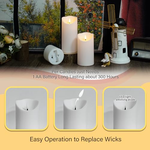 Image of Nimiko Flameless Candles with Remote, Battery Operated Flickering Flameless Candles, LED Candles with Timer 2 /4 /6 /8H, with Realistic LED Candles Set of 9 (D3 x H 3 inch 4 inch 5 inch 6 inch 7 inch) (White)