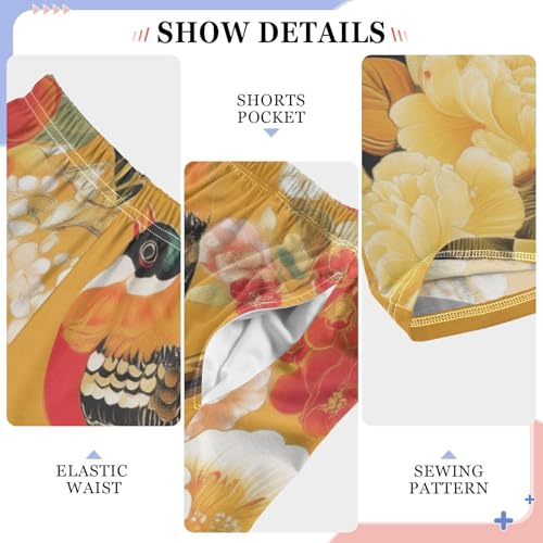 Chinese Birds Flowers Boys Long Pants Soft Trousers Elastic Waist Kids Lounge Bottoms with Pockets S-XL4