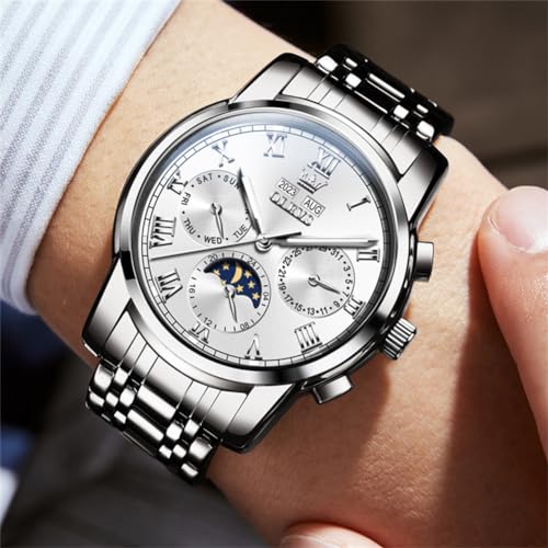 Image of OLEVS Watches for Men Automatic Mechanical Self Winding Dress Wrist Watch Multifunction Calendar Waterproof Luminous