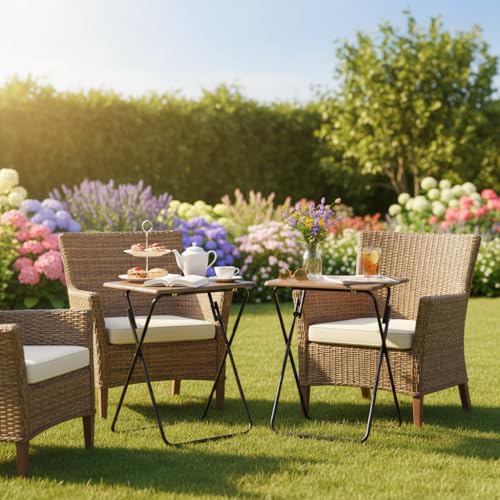 HOMYLIN Set di 2 tavolini da giardino in MDF con superficie in PVC, ideali per soggiorno e patio, colore: marrone