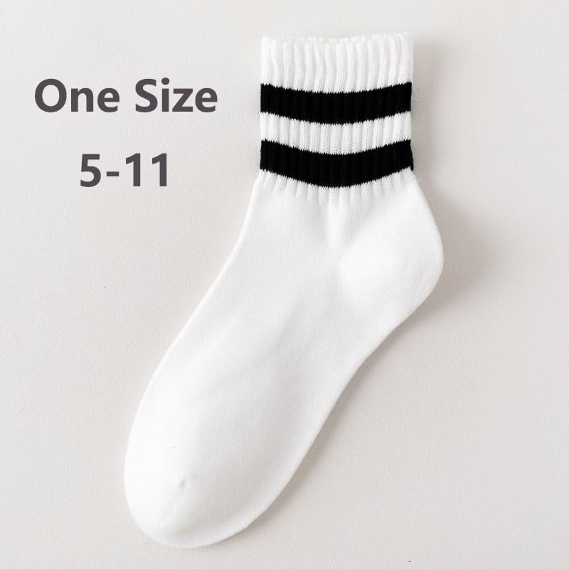 Image of Crew Socks for Womens Cushioned Cotton Striped Quarter Vintage Retro Running Sock 5 Pack C