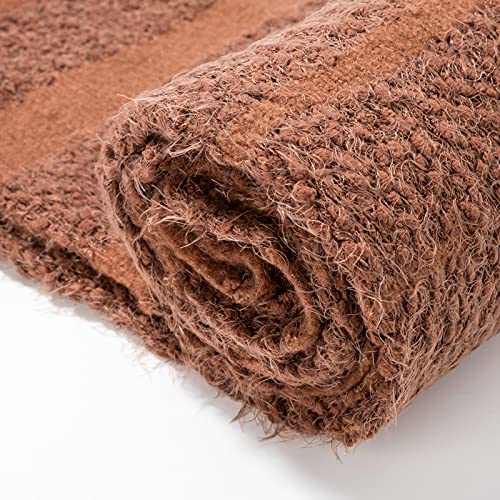 Snuggle Sac Luxury Faux Mink Feather Yarn Throw Blanket Microfiber Fluffy Super Soft Fuzzy Reversible Lightweight Cozy Decor Knitted Blankets With Natural Textured For Home Bed Couch 50'' X 60" Rust #TOP3