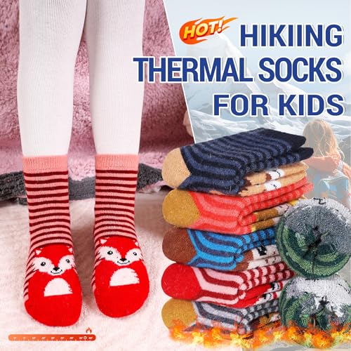 Image of Eocom Kids Wool Socks For Boys Girls Warm Hiking Thermal Winter Cozy Soft Thick Toddlers Crew Boot Socks 6 Pairs