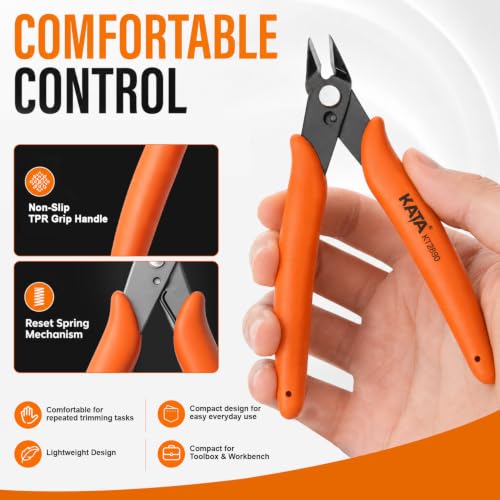 Image of KATA Mini Flush Cutters, 5-Inch Wire Cutters Plier for Jewelry & Zip Ties | 12PC small flush cutter for jewelry making, model kits, 3D printing, DIY crafts, zip ties, electronics and soft wire trimming