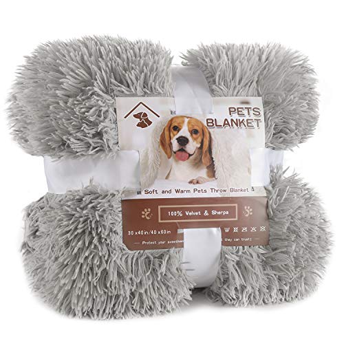 LOCHAS Luxury Velvet Fluffy Dog Blanket 30''x40'', Extra Soft and Warm Sherpa Fleece