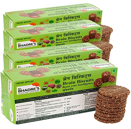 Image of DR. BHADRE'S Brain Biscuits Combo Biscuits 600 gm Child Intelligence & Memory Power with Mix of Sankhapuspi Brahmi Vekhand Almond Walnut Salsa Accents | No Maida Chemical Free {Pack of 4 , 150 gm X 4 }