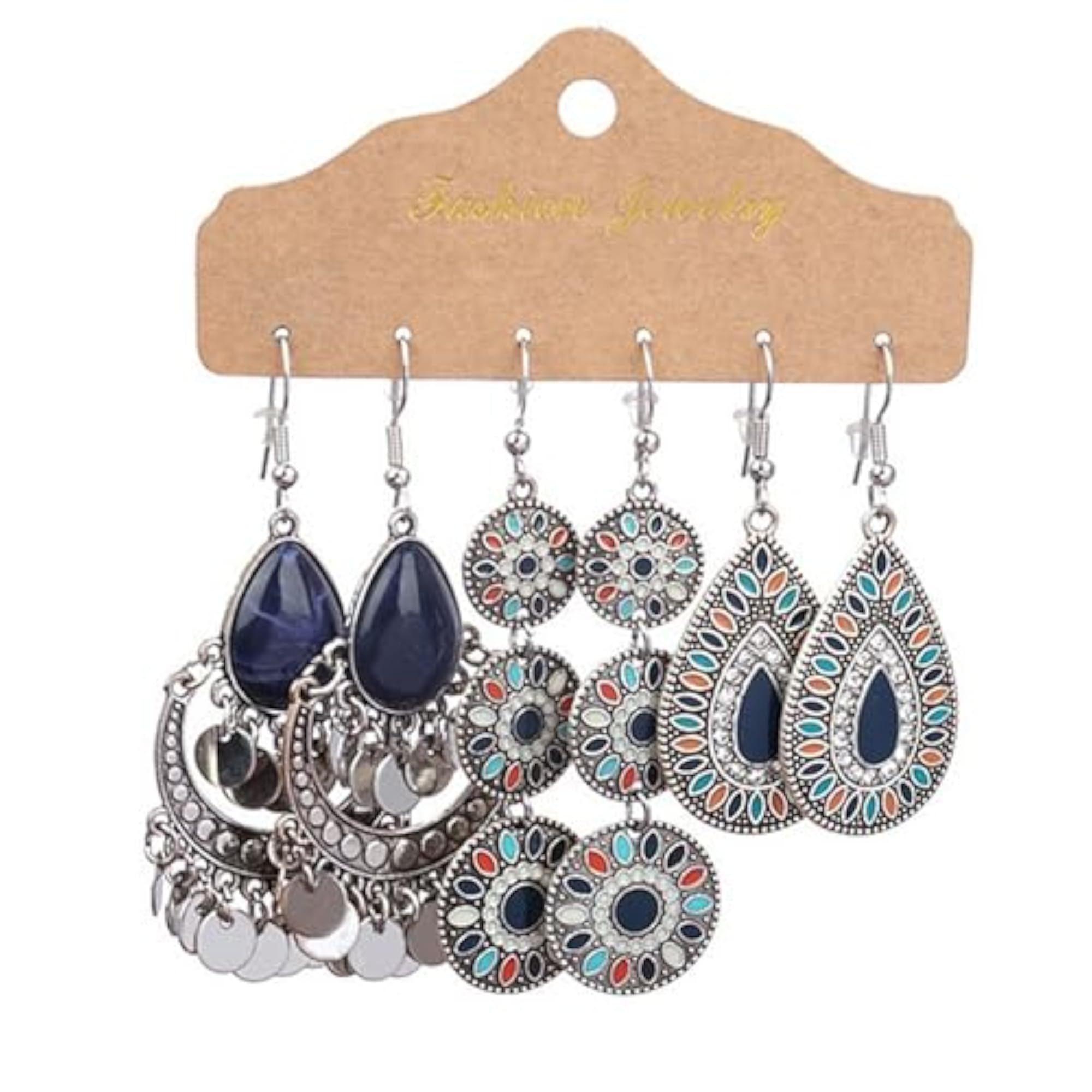 3 Pairs Blue Vintage Earrings Set