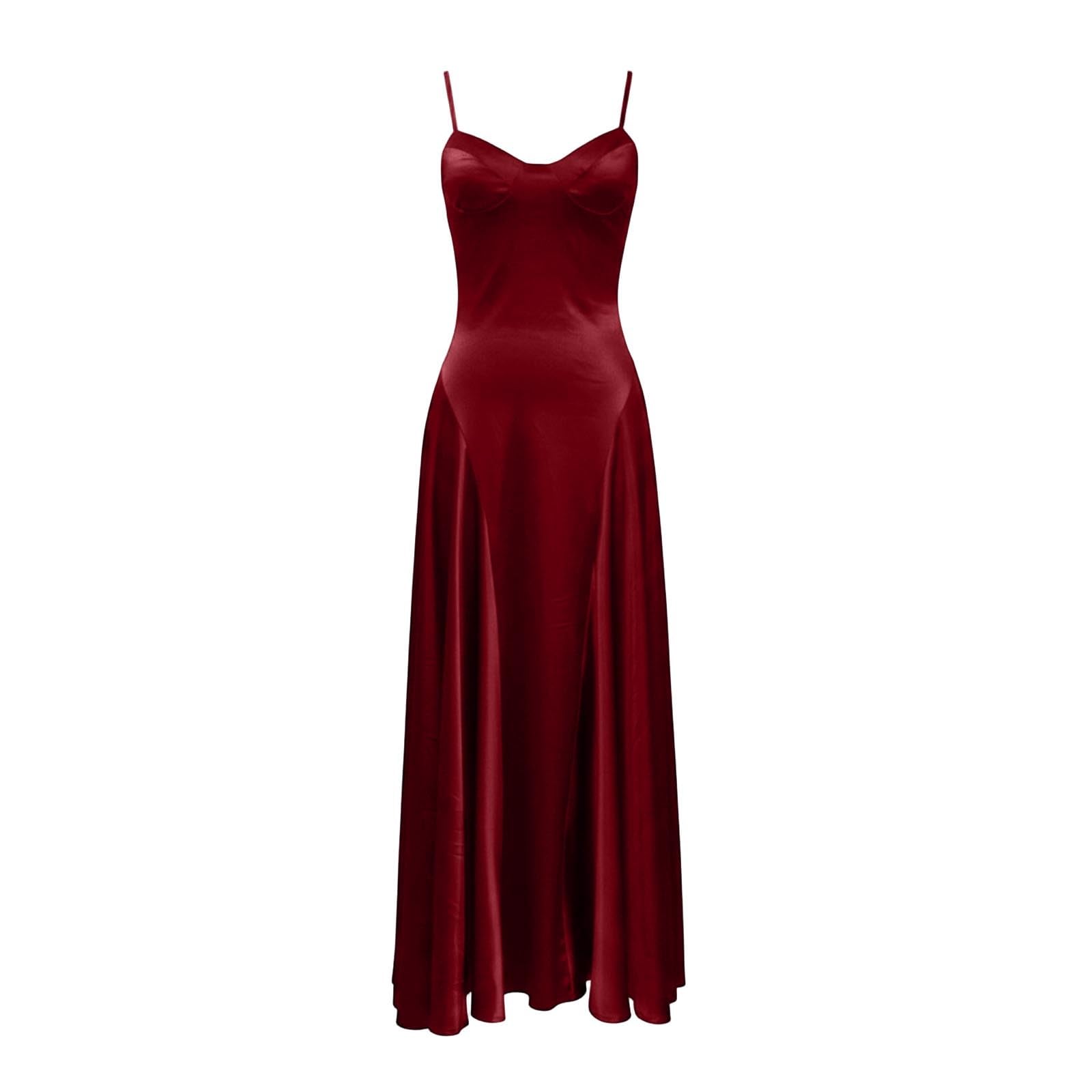 Vestidos de baile para mujer, de satén, vestido de dama de honor, largo, vestido de noche, cuello en V, de satén, vestido de cóctel, vestido de noche, vestido de fiesta
