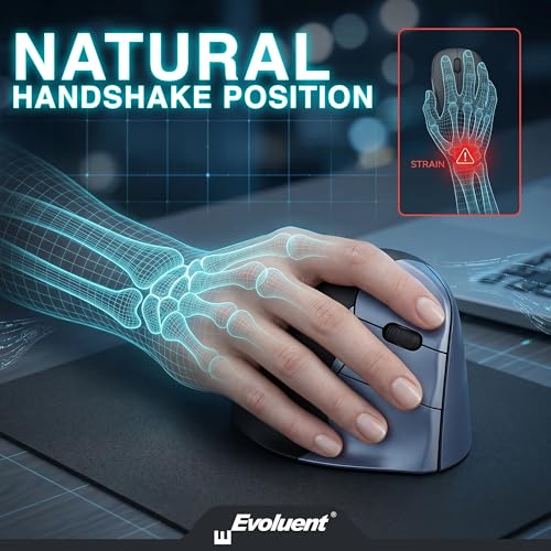 Image of Evoluent - Inventor of the Vertical Mouse - VM4RW Ergonomic Vertical Mouse Right Hand Regular Size Wireless USB, Sculpted for Comfort, Reduces Wrist Strain, 4 Speeds, 6 Customizable Buttons in Windows
