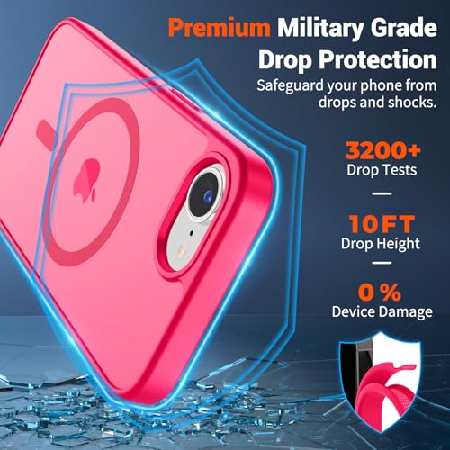 Image of SUPFINE Magnetic for iPhone 17e Case /iPhone 16e Case (Compatible with MagSafe)(Military Grade Drop Protection) Slim Translucent Matte Shockproof with Anti-Fingerprint Phone Case,Hot Pink
