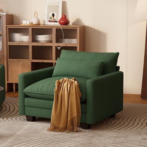 Image of Gizoon Cloud Accent Chair with Washable Cover, Corduroy Single Sofa Chair with Comfy Deep Seat, Modern Armchair with Pillow for Living Room Bedroom, Green