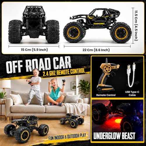 Image of Zest 4 Toyz Remote Control Car Toy for Kids | Rock Crawler Monster Truck Drift RC Car | 100+ft Range 2.4GHz Remote | Rechargeable Battery | Type-C USB | 2WD Off-Road Climbing Racing Car
