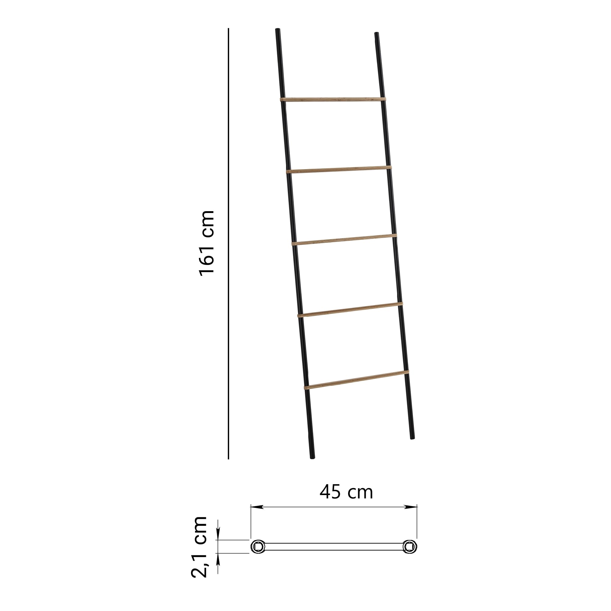 Toallero de Pie Tipo Escalera KENTA Gedy, Negro Mate y Bambú Natural, 45x2,1x161 cm, Fabricado en Metal y Bambú, Diseño Moderno sin Instalación