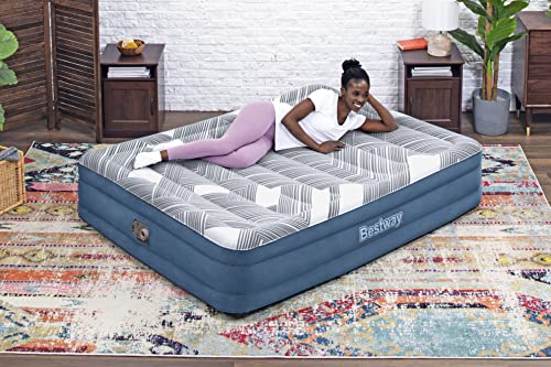 Bestway 80" x 60" x 14"/2.03m x 1.52m x 36cm Tritech Fashion Flock Air Mattress Queen Built-in AC Pump – Image 3