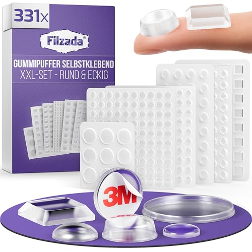 Filzada 331x Elastikpuffer XXL Set - Elastikpuffer Set Transparent - Anschlagpuffer für Türen Schränke Glas - Türpuffer Gummi - Gummistopper - Gummi Puffer - Gumminoppen Selbstklebend