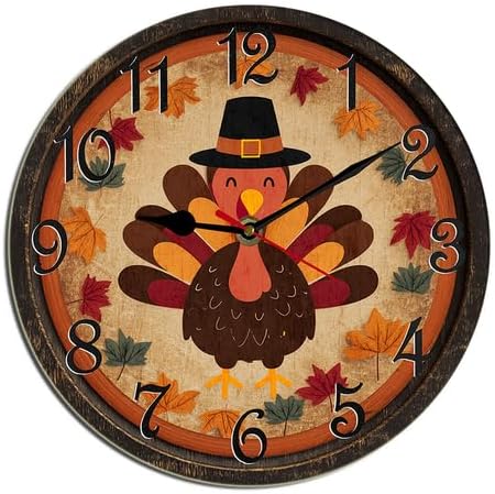Amazon.com: Kurmntregon Turkey Wall Clock Thanksgiving Day Fall Autumn ...