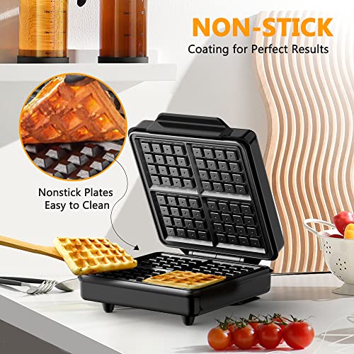 FirstBuy Belgisches Waffeleisen, 1100W Waffeleisen mit Kontrollleuchten zum Frühstück, 4 Scheiben Quadratisches Antihaft… – Bild 8