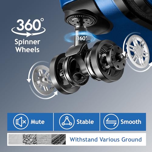 Karl home 3-Piece Luggage Set Travel Lightweight Suitcases with Rolling Wheels, TSA lock & Moulded Corner, Carry on Luggages for Business, Trip, Dark Blue (20"/24"/28")3