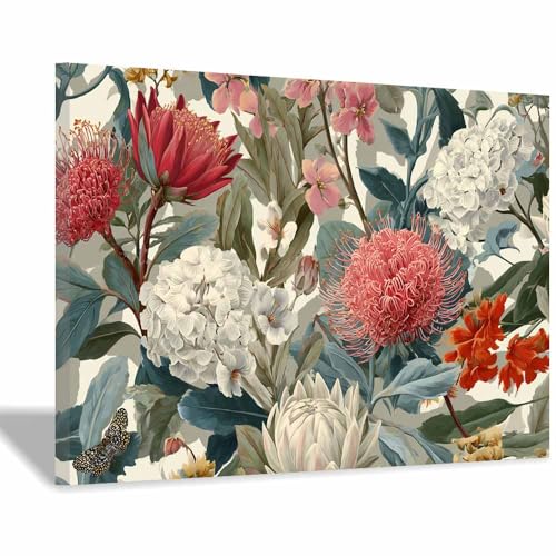 Tableau peinture fleurs encadrée toile murale haut de gamme protéas rouges 40x60cm