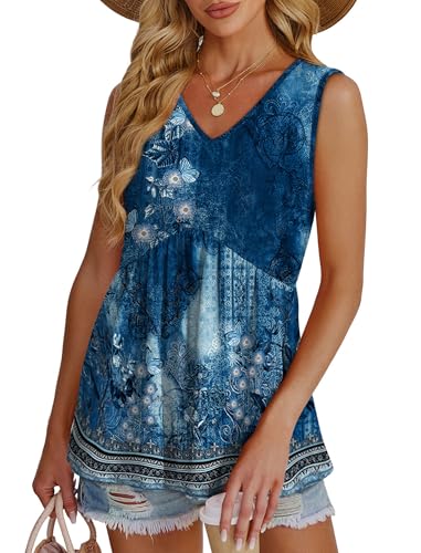 Image of OFEEFAN Womens Tank Tops 2025 Flowy Peplum Tops for Women Dressy Sleeveless V Neck Babydoll Tank Tops