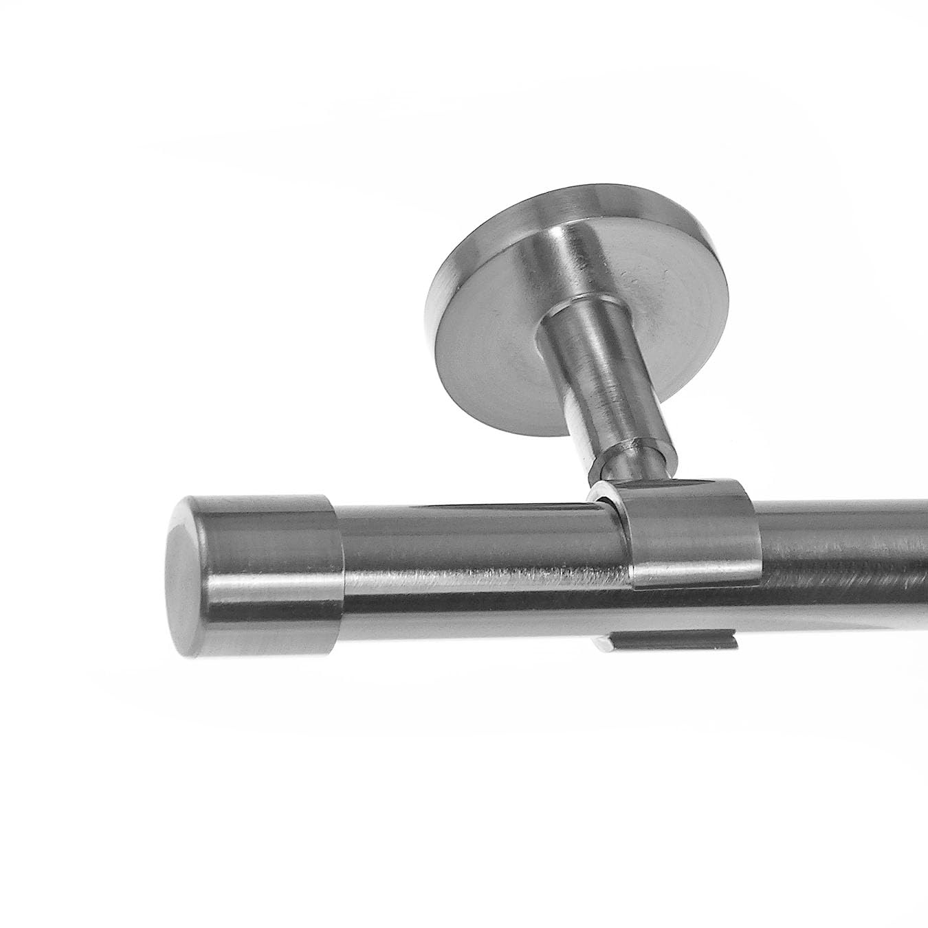 BASIT Gardinenstange Edelstahllook 20mm 1-läufig Decke 280cm lang D31 | Gardinenstangenset einläufig Deckenmontage Metall Vorhangstange Deckenhalterung 120-600cm wählbar Kappe E30