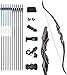 D&Q Set Arco e frecce per Adulti Tiro con L'Arco Archi ricurvi Takedown per Adulti Longbow Riser in Legno con frecce in Carbonio Mano Destra Caccia all'aperto Tiro (40 lbs)