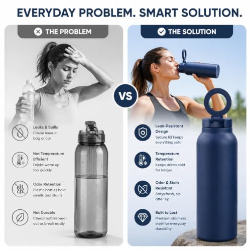 Image of Magnetic Phone Holder Water Bottle with Built-in Mobile Stand, Flip Lid and Carry Ring, Reusable Drinking Bottle for Gym, Travel, Office, Cycling, Workout and Everyday Hydration Needs
