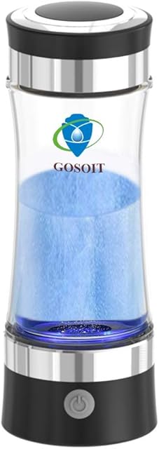 GOSOIT Hydrogen Water Alkaline Glass Bottle with Beautiful LED Indicator,Content Up to PH of 7.5-9.0 Hydrogen Water Generator, Hydrogen Water Bottle with SPE Membrane for Sports and ravel