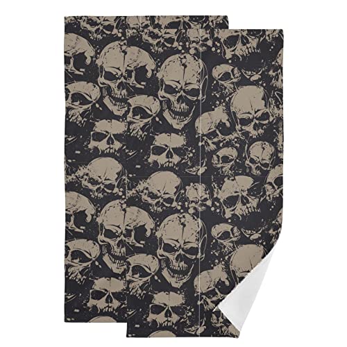 YOOSUNL Grunge Lot de 2 essuie-mains en forme de têtes de mort ultra douces et absorbantes à séchage rapide pour le bain, le fitness, la salle de bain, le sport, le yoga, les voyages (71,9 x 36,6 cm)