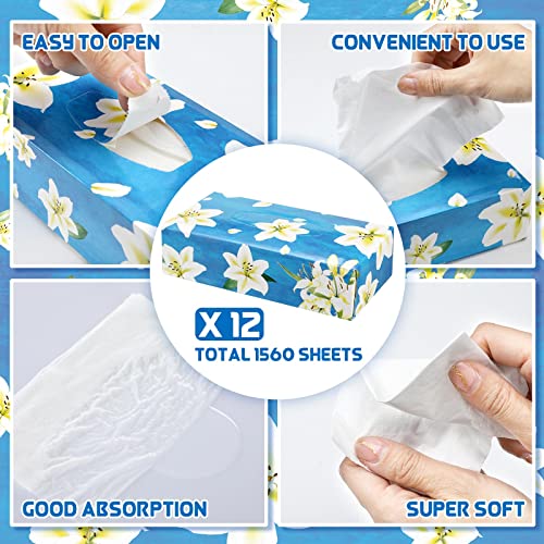 Image of Yinder 12 Packs Back to School Facial Tissue Boxes 1560 Sheets Soft Facial Tissue Bulk for Teacher Classroom School 2 Ply 130 Sheets Travel Tissues for Home Office Car Kitchen Wedding(Beautiful Lily)