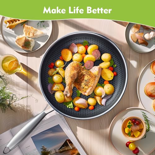 12-Inch Nonstick Frying Pan with Lid - Hybrid Stainless Steel Skillet for All Cooktops, PFOA Free