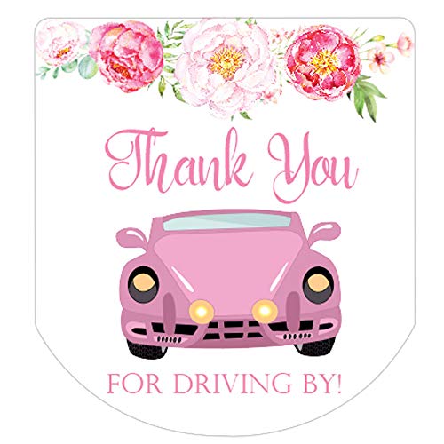 90 Hand Sanitizer Labels Thank You for Driving by Stickers for Favors (Pink)