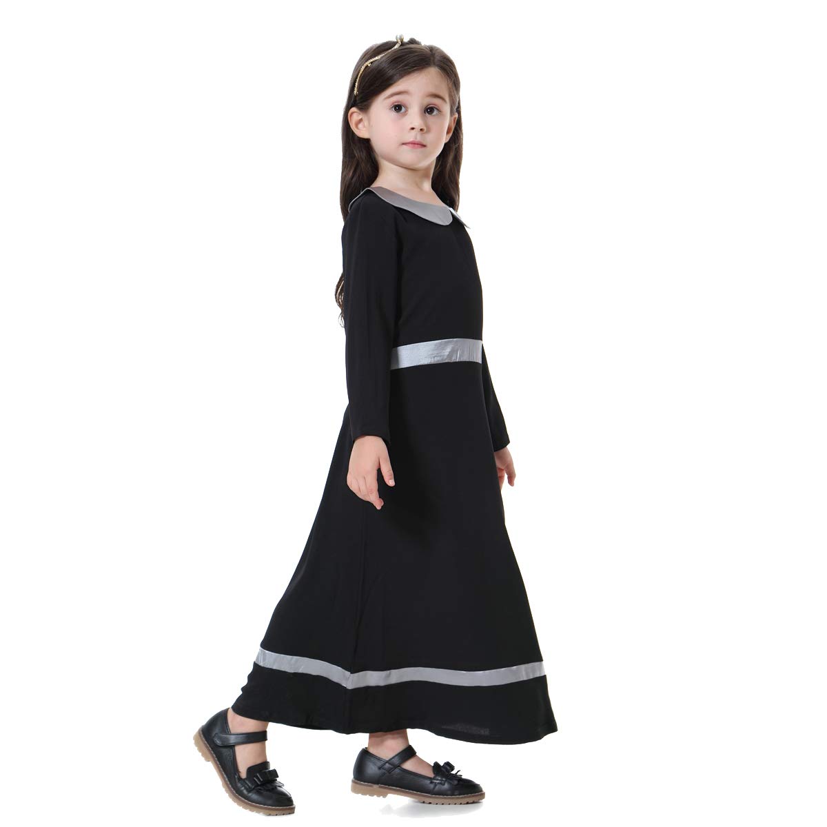 BaronHong Moslemiczny islamski arabska dziewczynka Abaya długi pasek na ubrania Thobe w zestawie, czarny, 100 cm