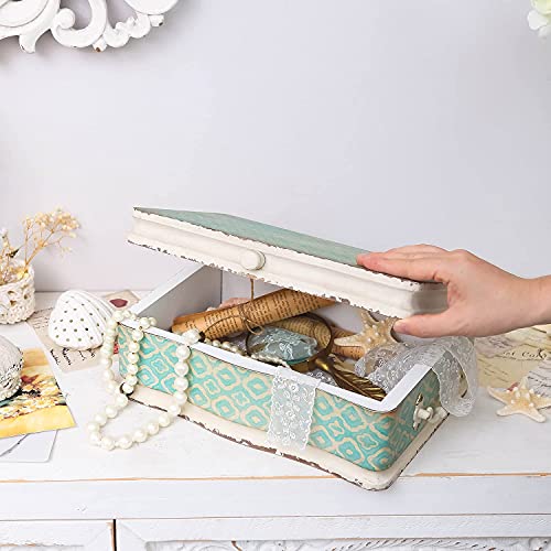 Nikky Home Large Wooden Keepsake Box With Hinged Lid, Hand-Painted Vintage Decorative Memory Storage Stash Box, 13 X 9.1 X 4.9 Inches, Pale Blue And Ivory #TOP5