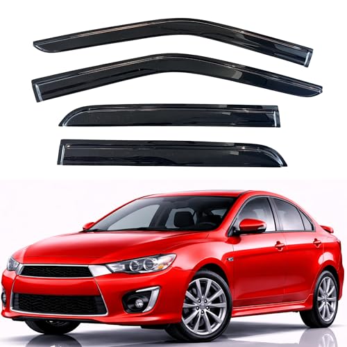 Image of KPY Rain Guards Fit for 2008-2017 Mitsubishi Lancer, Out-Channel Window Visors Vent Wind Deflectors 4PC, Car Accessories for 08-17 Lancer