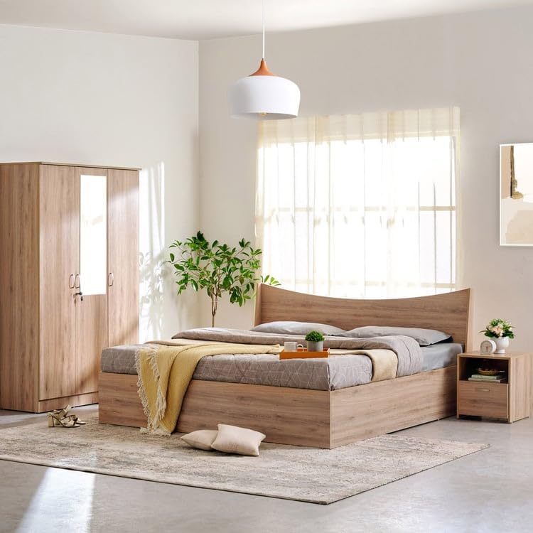 Image of Home Centre Helios Alton Queen Bed |Engineered Wood with Box Storage Queen Bed| (Oak) |1 Year Warranty
