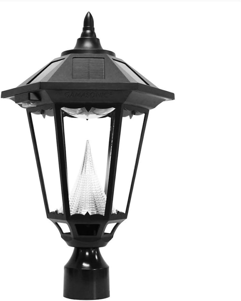 Gama Sonic GS-99F Windsor Light Outdoor Solar Lamp, 3" Post Fitter Mount, Bright White LED, Black
