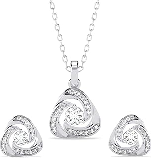 Clara 925 Sterling Silver Bianca Solitaire Pendant Earrings Chain Necklace Jewellery Set | Platinum Plated, Swiss Zirconia... Price In India