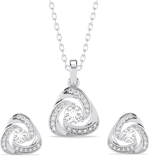 Clara 925 Sterling Silver Bianca Solitaire Pendant Earrings Chain Necklace Jewellery Set | Platinum Plated, Swiss Zirconia...
