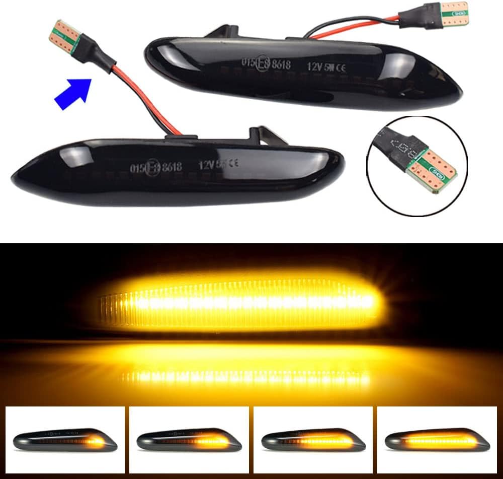 Bynome LED Dynamic Side Indicator Amber Yellow Super Bright Canbus Sequential Lights Fit for B-MW E90 E91 E92 E93 E81 E82 E83 E84 E87 E88 E60 E61 E46 E36(Smoke,2Pcs)