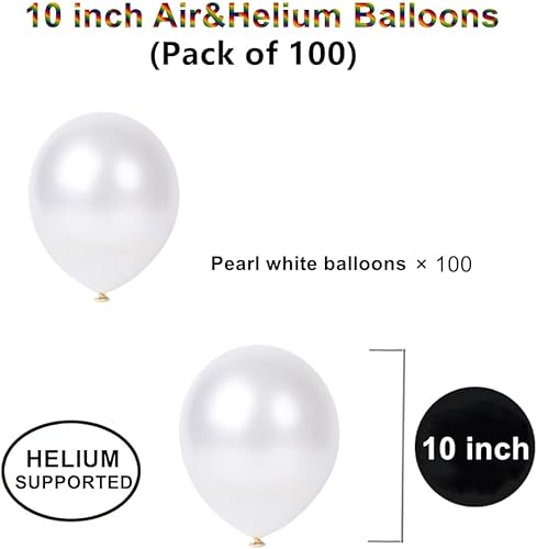 Miniatura 2 de Globos de látex blanco perla de 10 pulgadas, 100 globos gruesos para decoración de cumpleaños (blanco perla)
