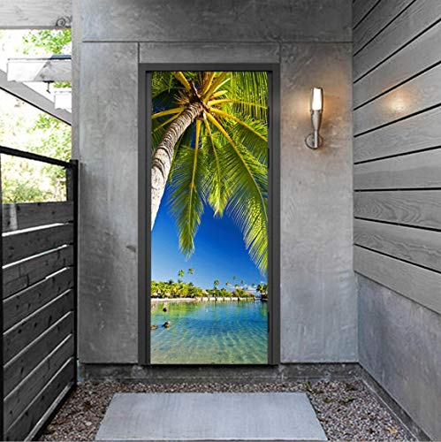 MISSSIXTY 3D Door Wallpaper Murals Wall Stickers - Palm Tree for Home Decoration Self-Adhesive Vinyl Removable Art Door Decals 78.7 x 15.2 Inch 2 Pieces