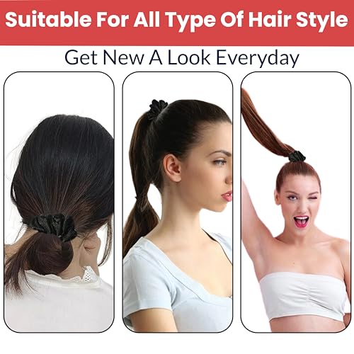 Image of TEMPERIA (6 pcs) Silk Satin Scrunchies For Women & Girls with Box - Stylish Luxury Ponytail Rubber Band Ties for Hair - Black (MN03)